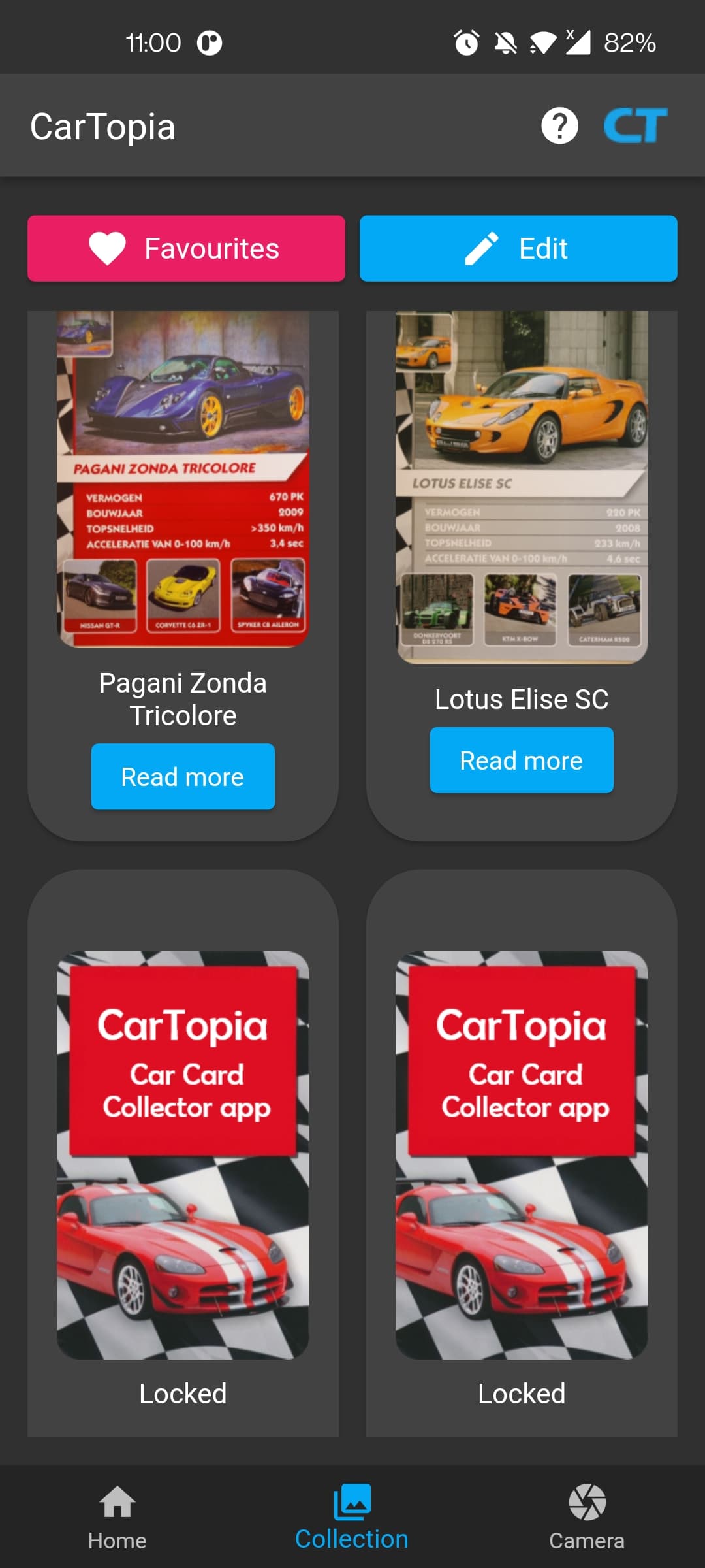 Card collection screen